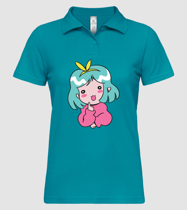 Fetiță drăguță Anime model turcoaz pe tricou