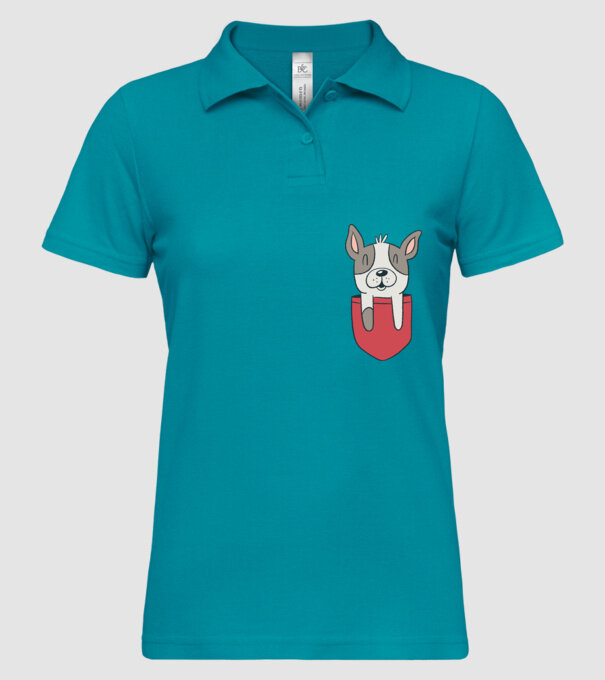 Buzunar pentru Bulldog francez drăguț model turcoaz pe tricou