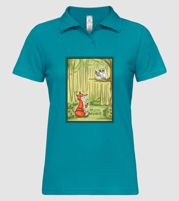 Vulpe drăguț cu bufniță model turcoaz pe tricou