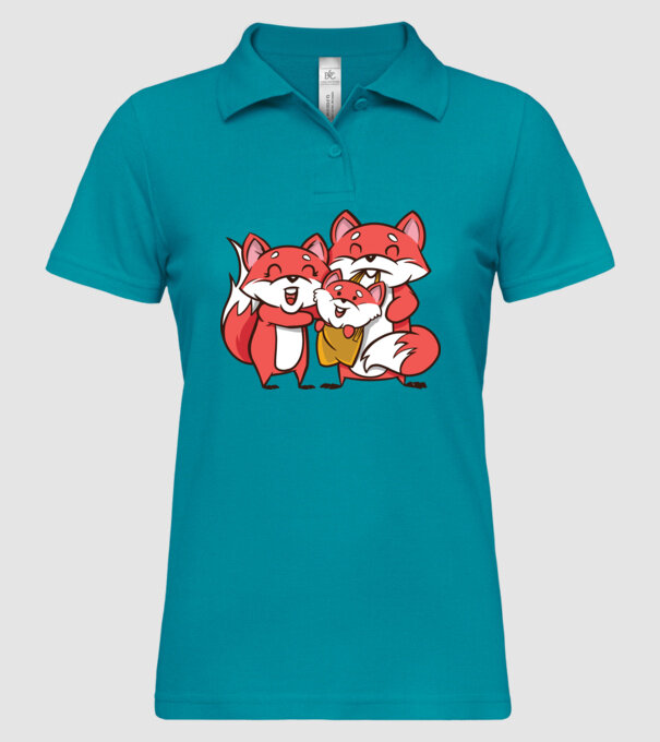 Familie Vulpe drăguță model turcoaz pe tricou