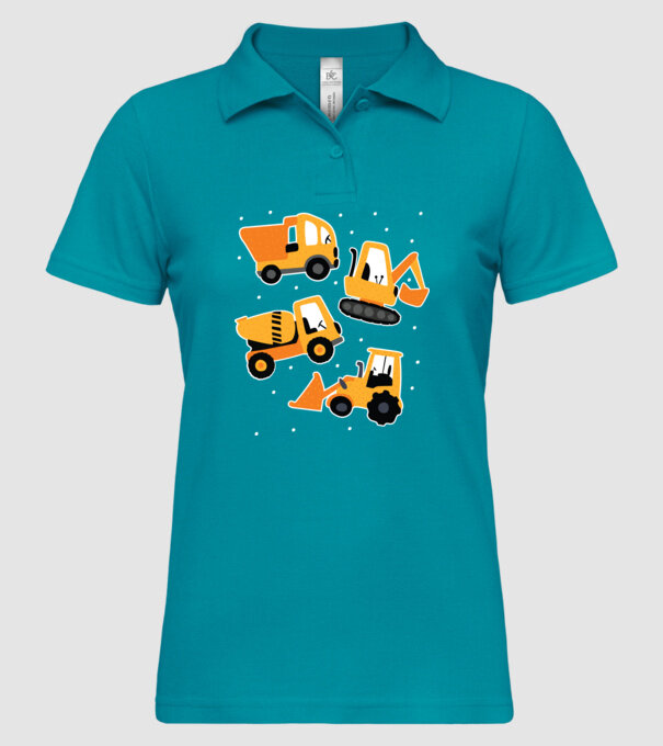 Vehicule de construcții model turcoaz pe tricou