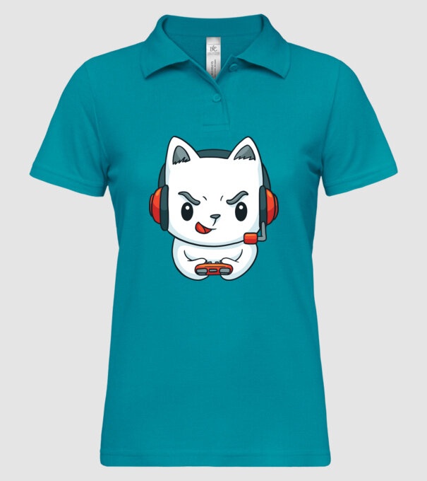 Pisică Gamer model turcoaz pe tricou