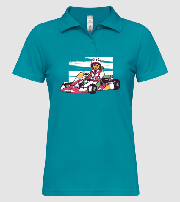 Pisică gokart model turcoaz pe tricou