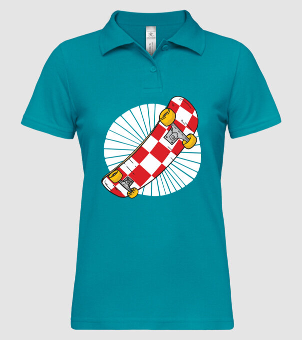 Skateboard model turcoaz pe tricou