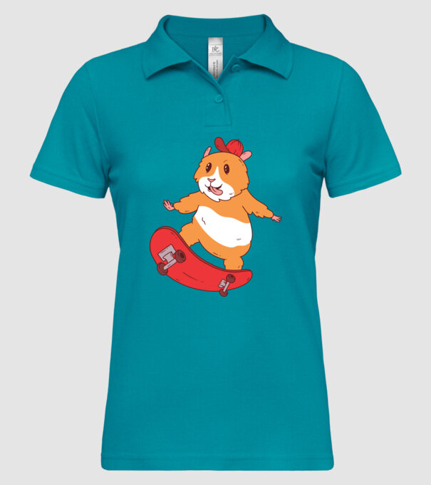 Hamster Skateboarder model turcoaz pe tricou