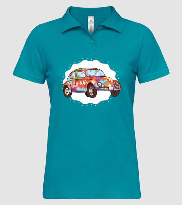 Hippy Beetle Volkswagen model turcoaz pe tricou