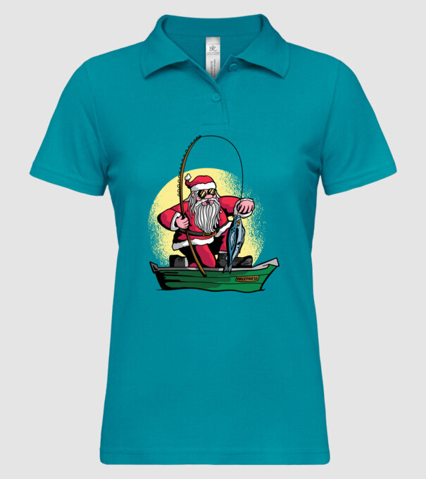 Moș Crăciun pescar model turcoaz pe tricou