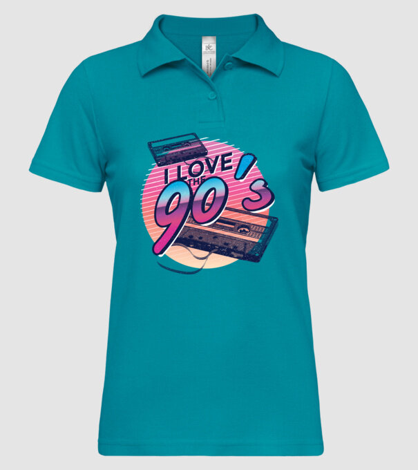 I love the 90s Casetă model turcoaz pe tricou