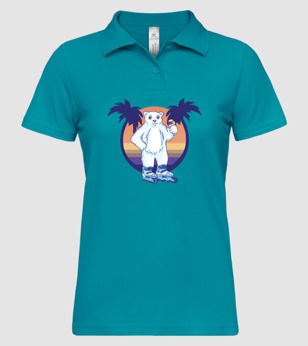Urs polar cu patine cu rotile model turcoaz pe tricou