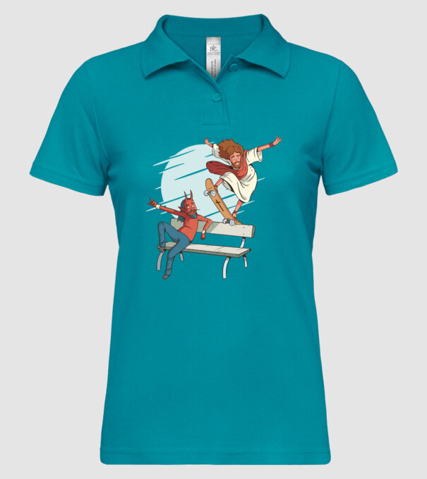 Isus Skateboarding model turcoaz pe tricou