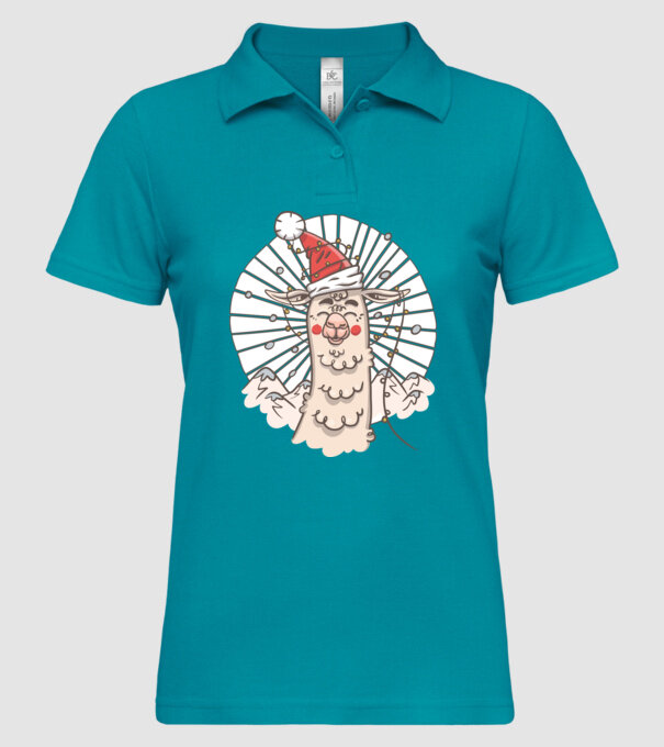 Llama de Crăciun model turcoaz pe tricou