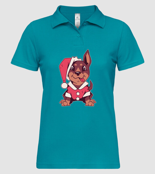 Teckel de Crăciun model turcoaz pe tricou