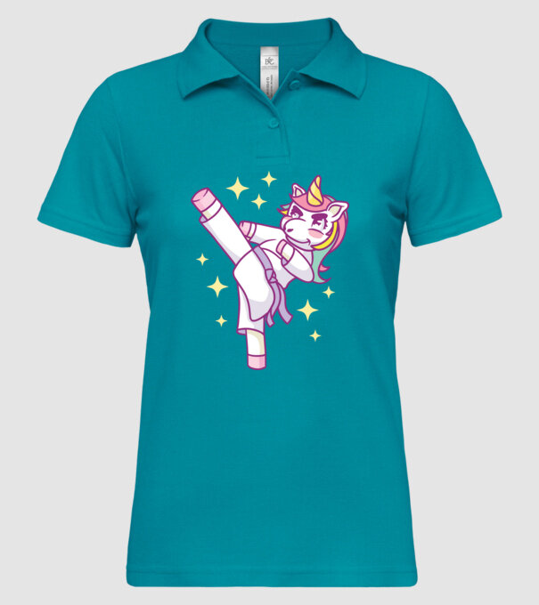 Karate unicorn model turcoaz pe tricou