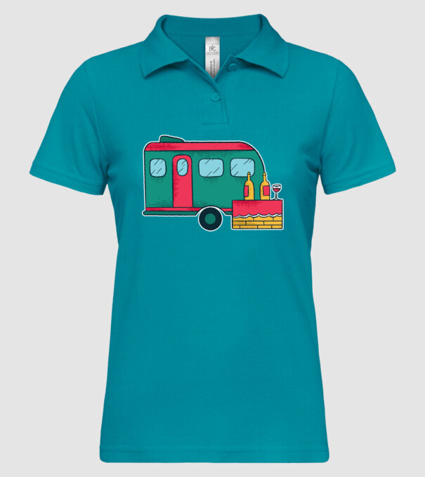Autorulotă Camping model turcoaz pe tricou