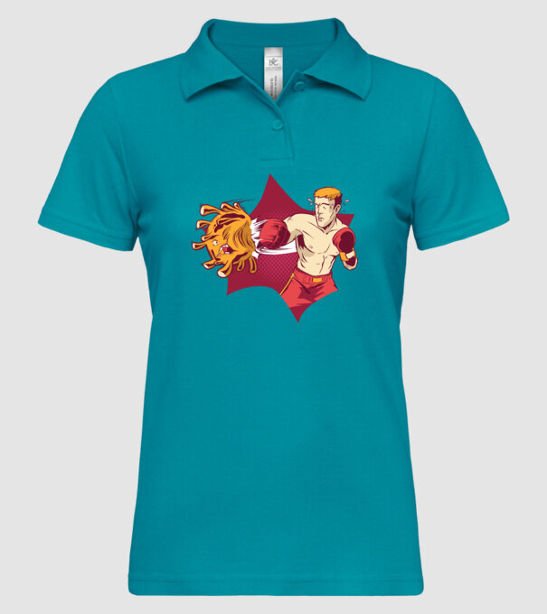 Coronavirus KO - Box model turcoaz pe tricou