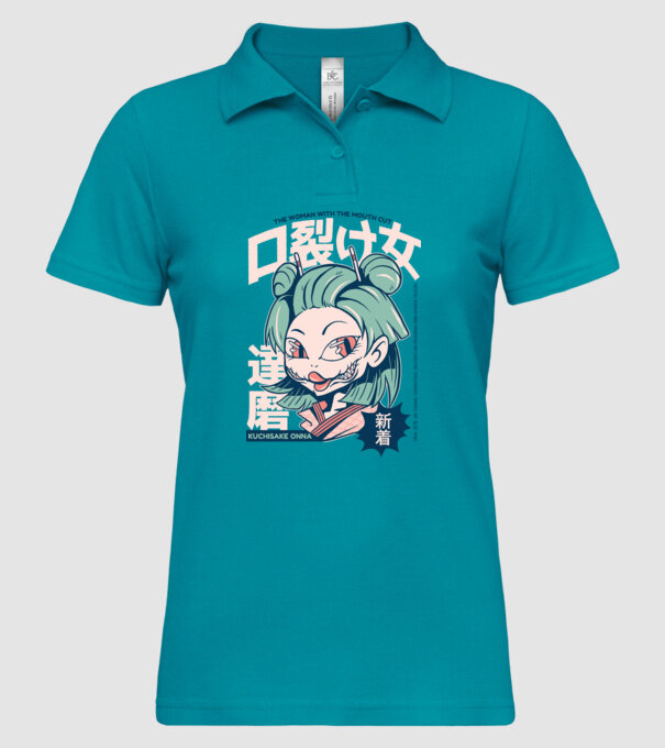 Kuchisake Onna Yokai Anime model turcoaz pe tricou