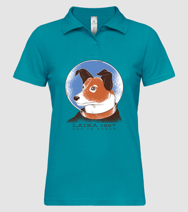 Laika 1957 - Câine în spațiu model turcoaz pe tricou