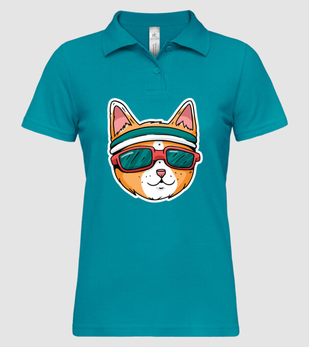 Pisică Cool model turcoaz pe tricou