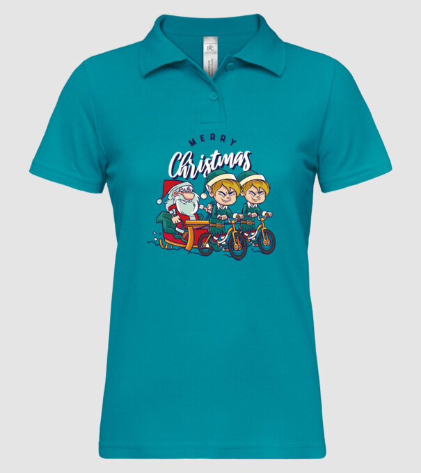 Merry Christmas Moș Crăciun cu sanie cu bicicletă model turcoaz pe tricou