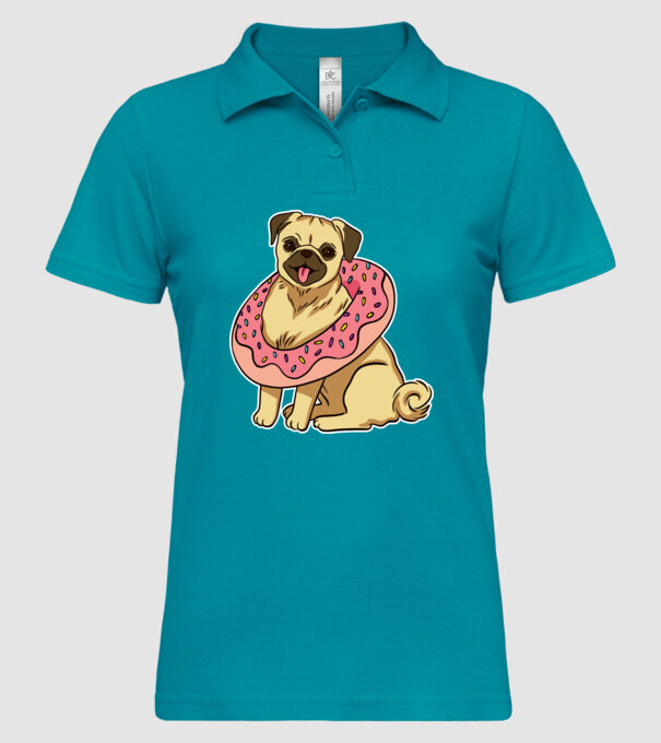 Mops cu gogoașă la gât model turcoaz pe tricou