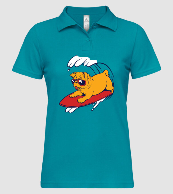 Mops Surf model turcoaz pe tricou