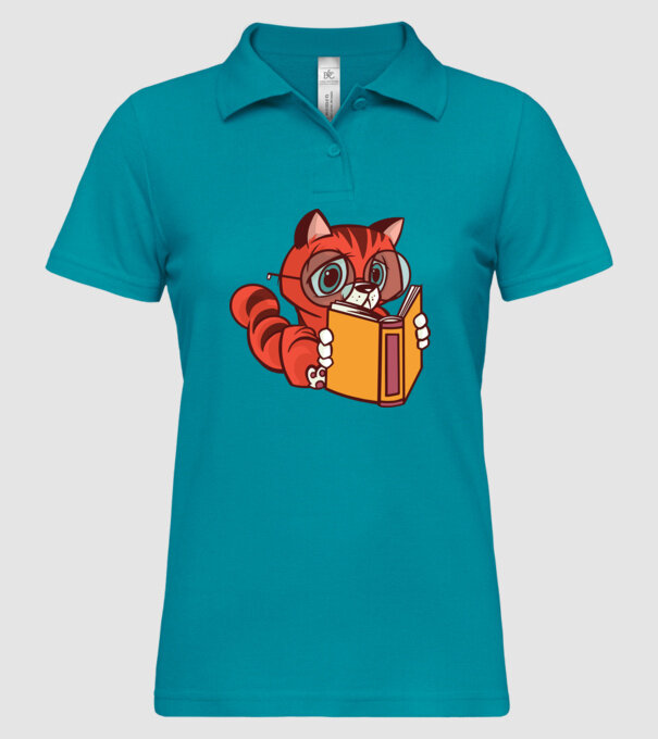 Pisică cititoare model turcoaz pe tricou