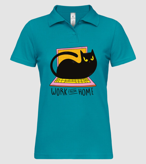 Home offfice cu pisică model turcoaz pe tricou