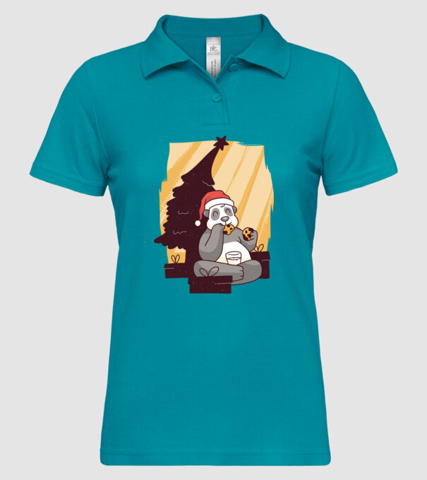 Panda mâncând prăjituri tricou Crăciun model turcoaz pe tricou