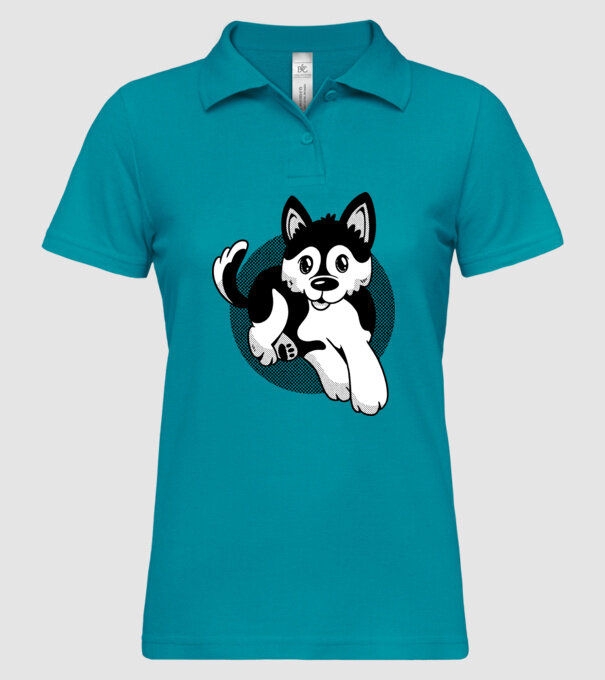Câine Pomsky model turcoaz pe tricou
