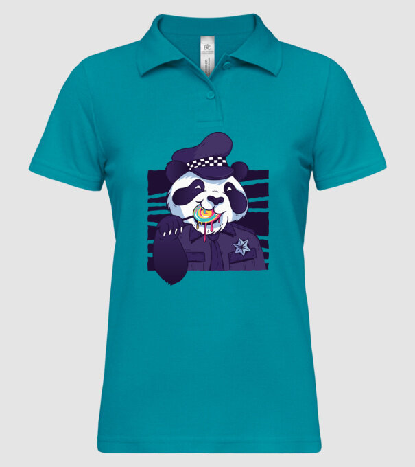 Panda polițist cu acadea model turcoaz pe tricou