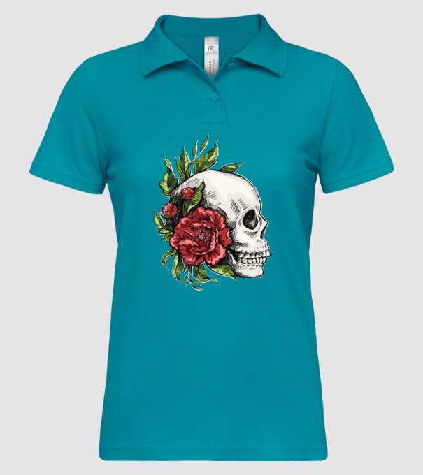 Trandafiri și craniu model turcoaz pe tricou