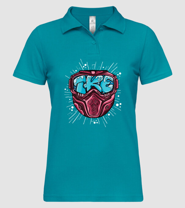 Schi, mască model turcoaz pe tricou
