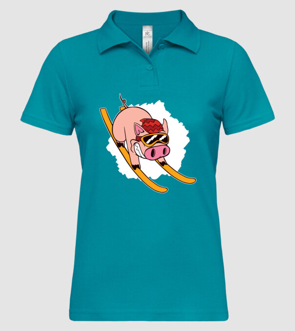 Porcușor schior model turcoaz pe tricou