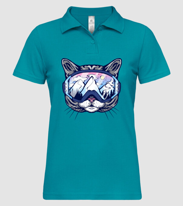 Pisică schior model turcoaz pe tricou
