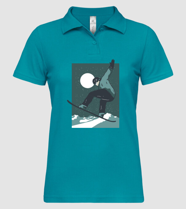 Săritură Snowboard model turcoaz pe tricou