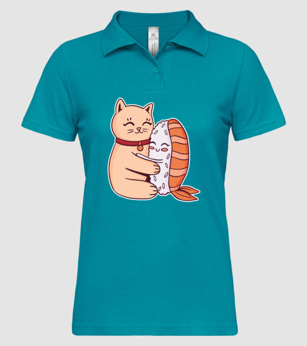 Sushi cu Pisică model turcoaz pe tricou