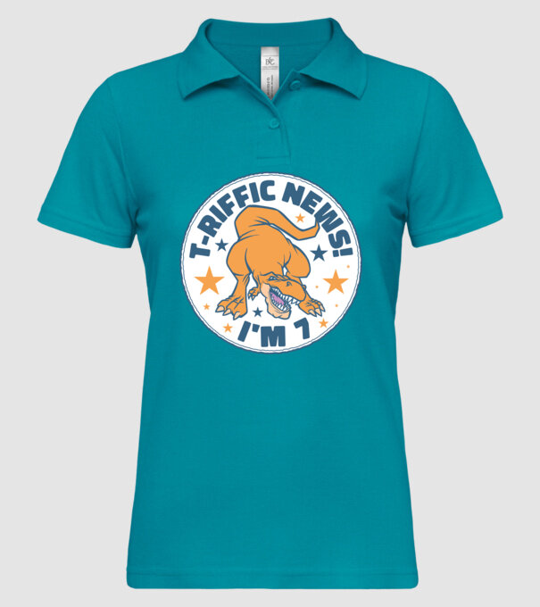 'T-rex Terrific news i''m 7' model turcoaz pe tricou