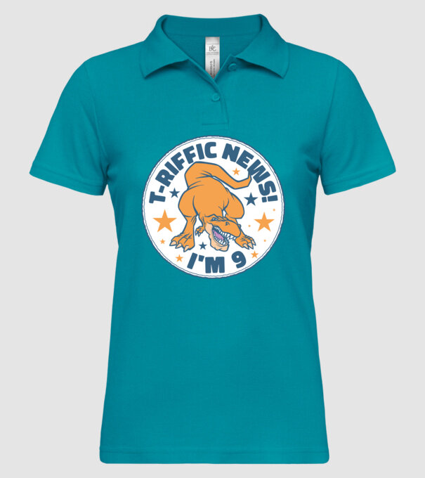 'T-rex Terrific news i''m 9' model turcoaz pe tricou