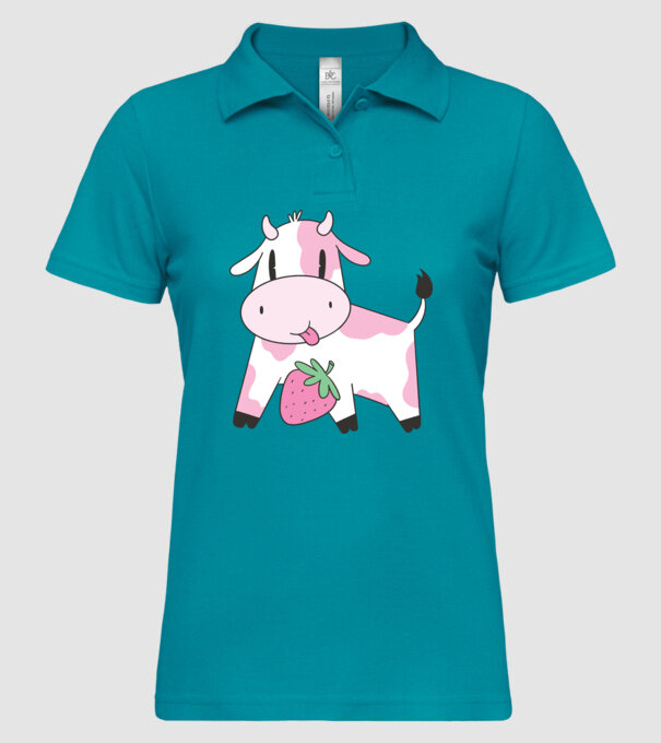 Vacă cu căpșuni model turcoaz pe tricou