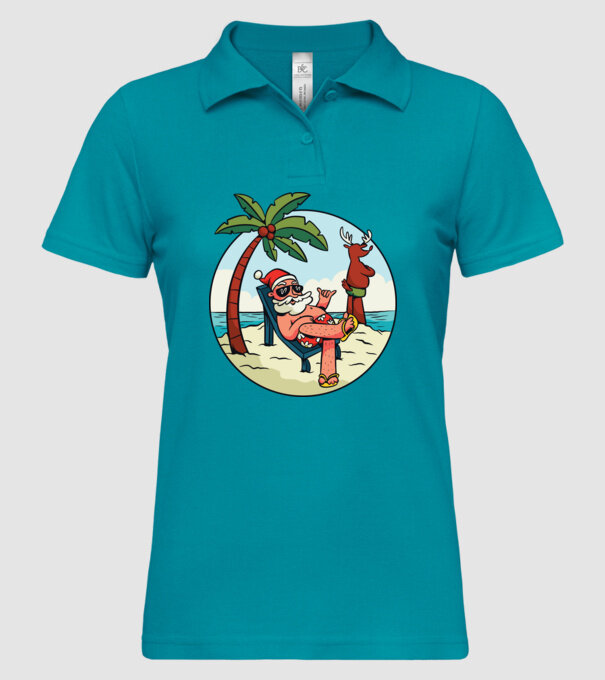 Moș Crăciun în vacanță de vară model turcoaz pe tricou