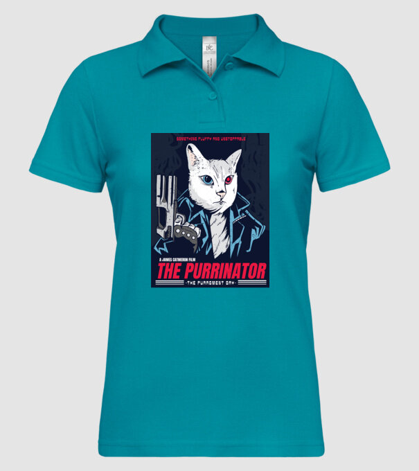 The Purrinator Pisică model turcoaz pe tricou