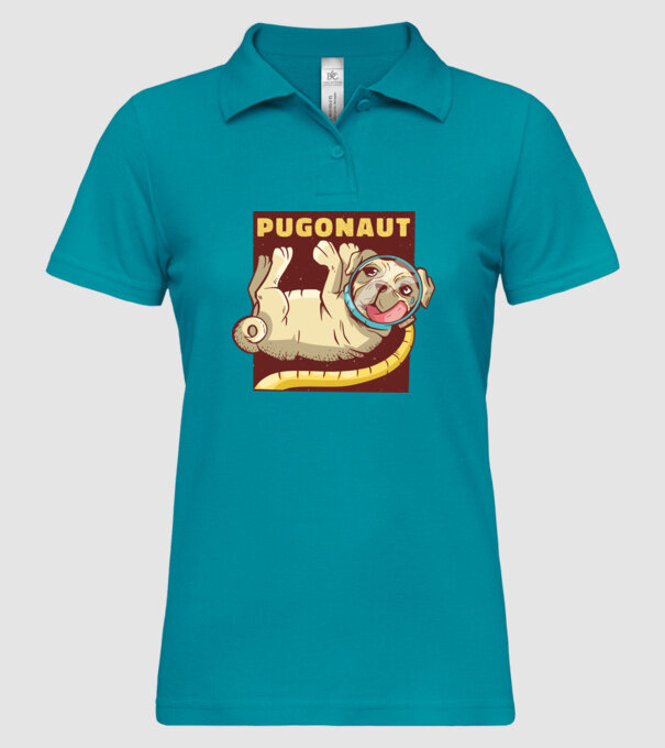 Mops Astronaut model turcoaz pe tricou