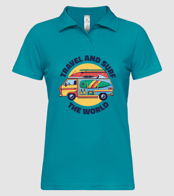Călătorie și Surf în jurul lumii model turcoaz pe tricou
