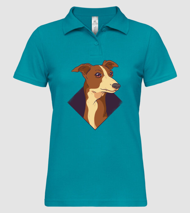 Cap câine Whippet model turcoaz pe tricou