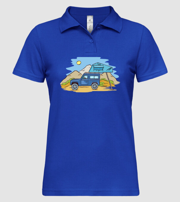 Mașină de camping model albastru regal pe tricou