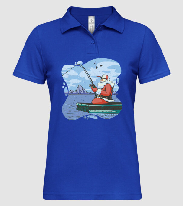 Moș Crăciun la pescuit model albastru regal pe tricou