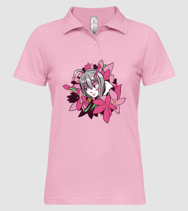 Anime fată printre flori model roz deschis pe tricou