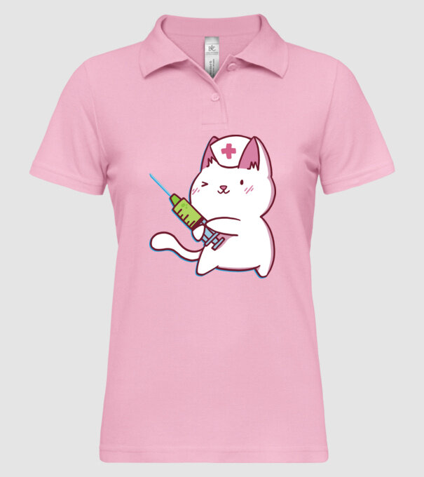 Pisică asistent medical cu vaccin model roz deschis pe tricou