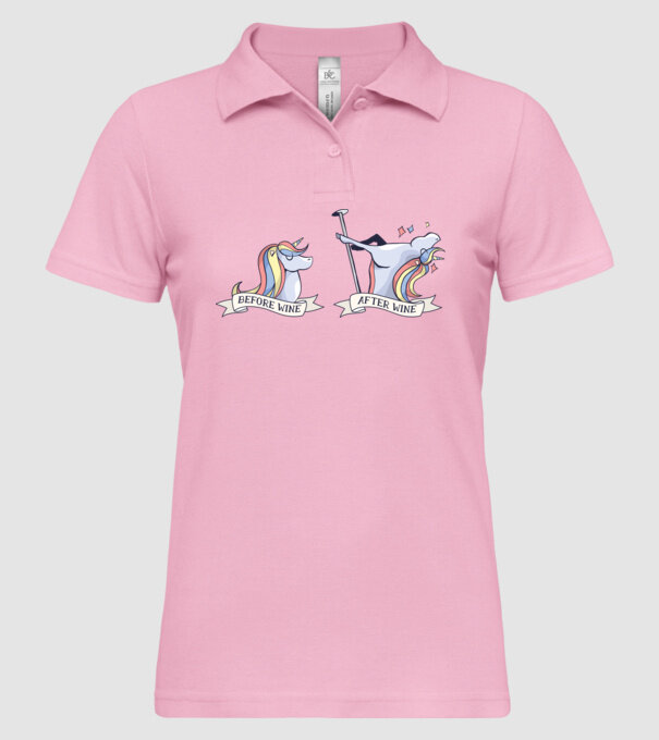 Înainte și după vin Unicorns model roz deschis pe tricou