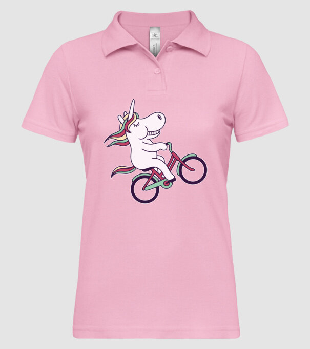 unicorn cu bicicletă model roz deschis pe tricou